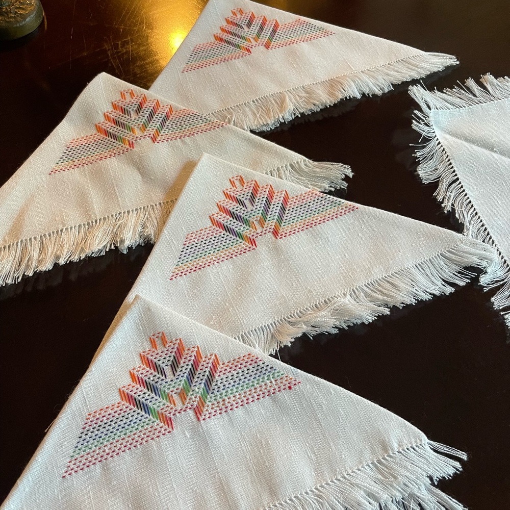 Embroidered White Fringe Napkins